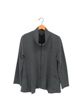 FH Fat Hat Clothing Gray Black Stripe Asymmetrical Short Sassy Cowl Jacket M